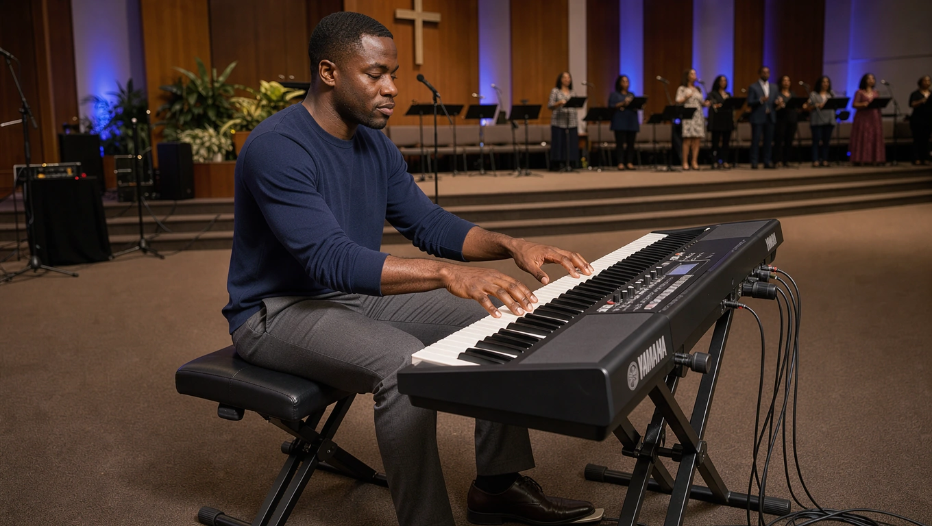 Young Black church keyboardist