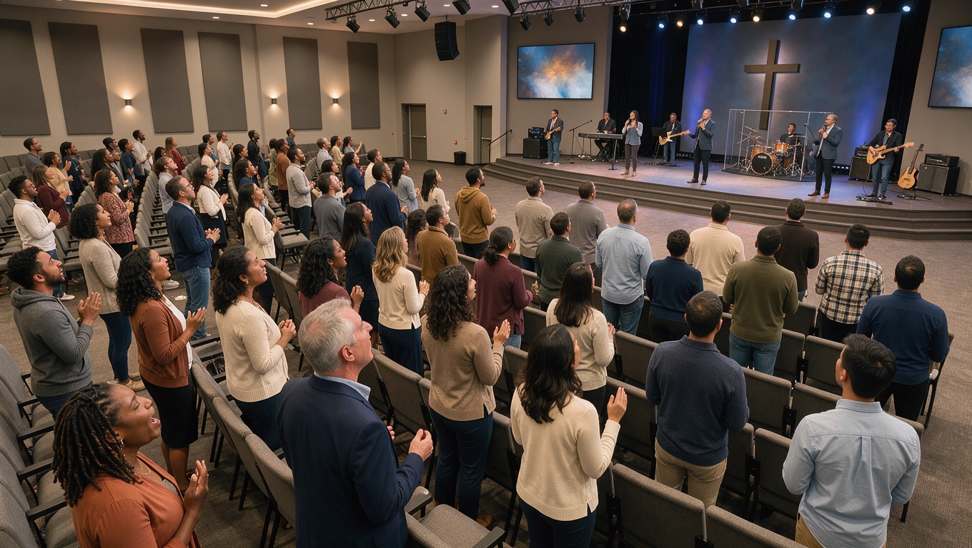 Contemporary church congregation worshipping