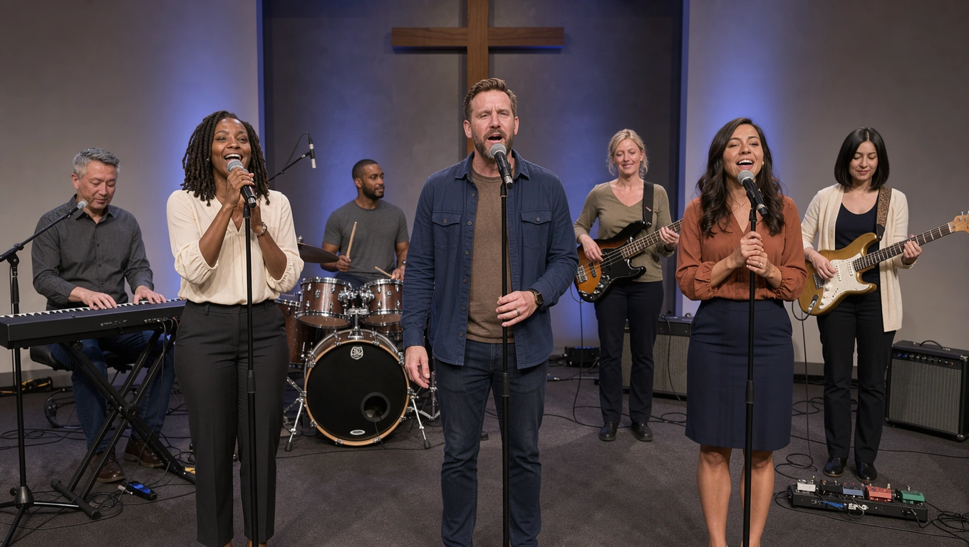 Diverse worship team and band